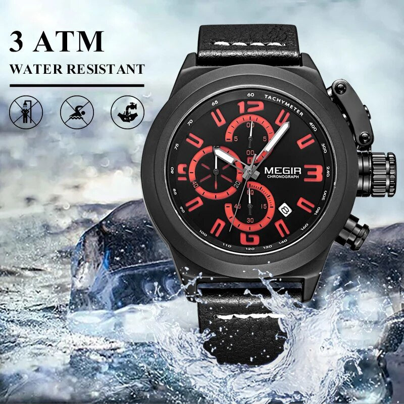 MEGIR Brand Luxury Sport Men Watches Quartz Big Dial Wristwatch Multifunction Luminous Waterproof Casual Chronograph Date Clock