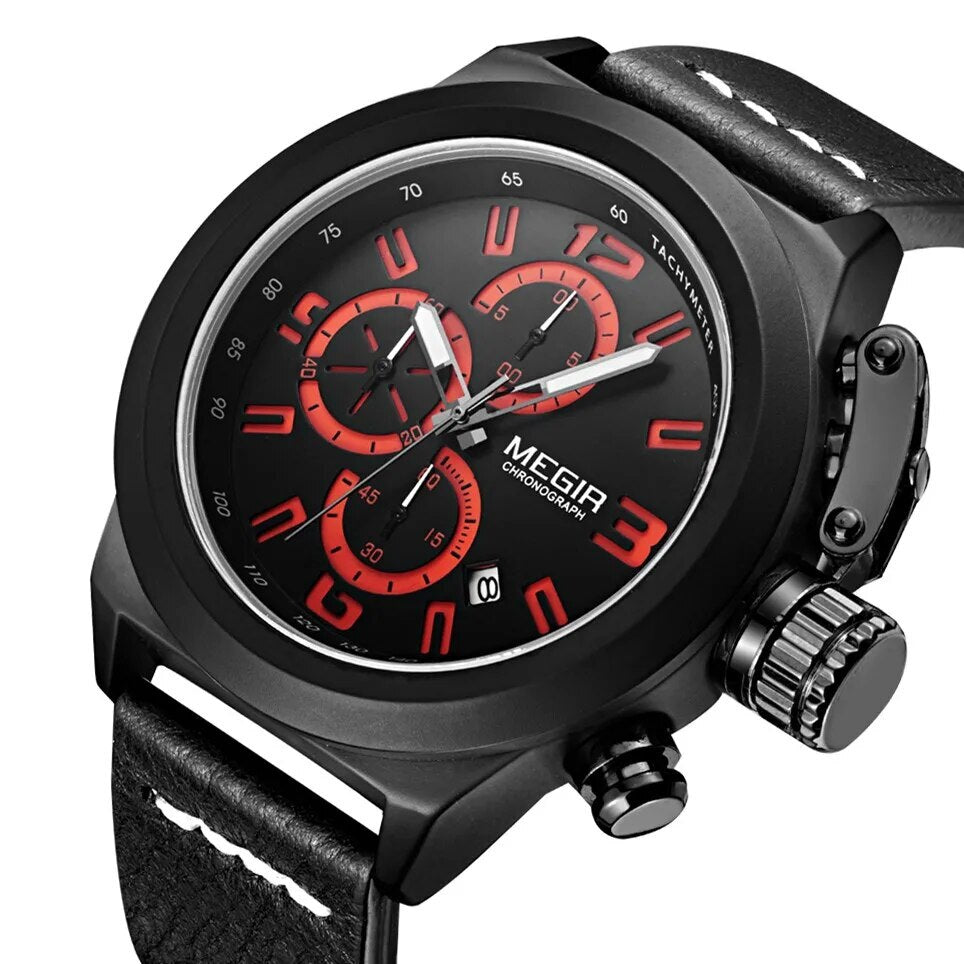 MEGIR Brand Luxury Sport Men Watches Quartz Big Dial Wristwatch Multifunction Luminous Waterproof Casual Chronograph Date Clock