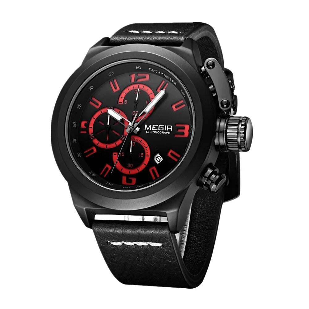 MEGIR Brand Luxury Sport Men Watches Quartz Big Dial Wristwatch Multifunction Luminous Waterproof Casual Chronograph Date Clock