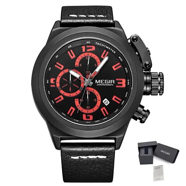MEGIR Brand Luxury Sport Men Watches Quartz Big Dial Wristwatch Multifunction Luminous Waterproof Casual Chronograph Date Clock