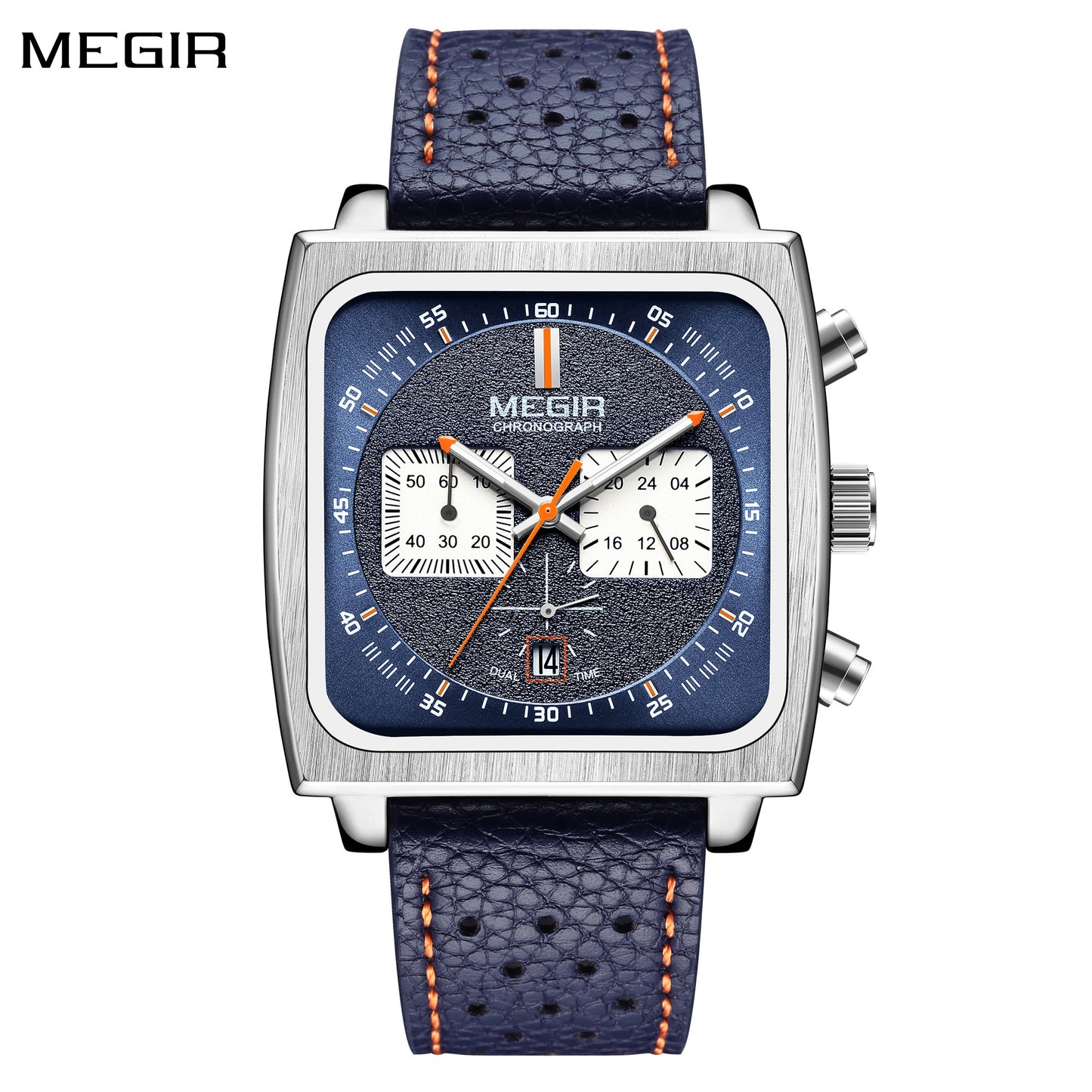 MEGIR 2022 Analogue Watch Men Top Brand Fashion Luxury Rectangle Quartz Military Watches Waterproof Luminous Leather Strap