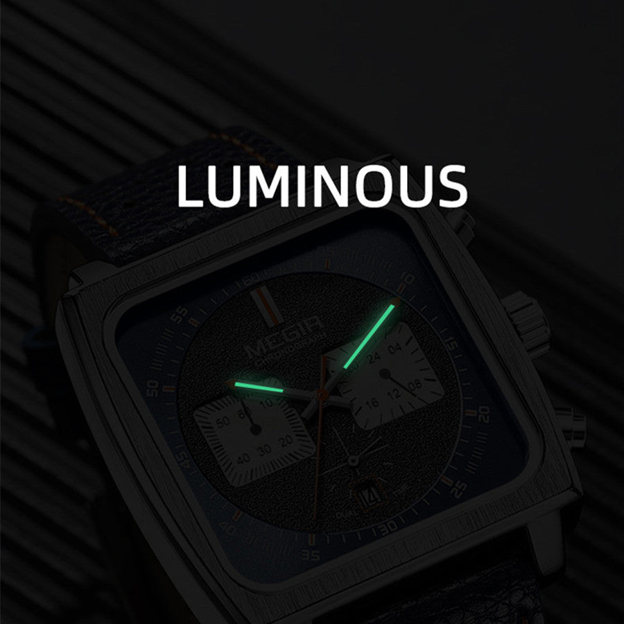 MEGIR 2022 Analogue Watch Men Top Brand Fashion Luxury Rectangle Quartz Military Watches Waterproof Luminous Leather Strap
