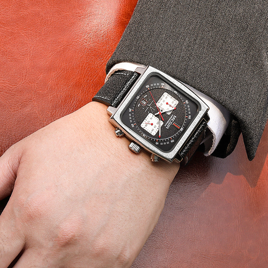 MEGIR 2022 Analogue Watch Men Top Brand Fashion Luxury Rectangle Quartz Military Watches Waterproof Luminous Leather Strap