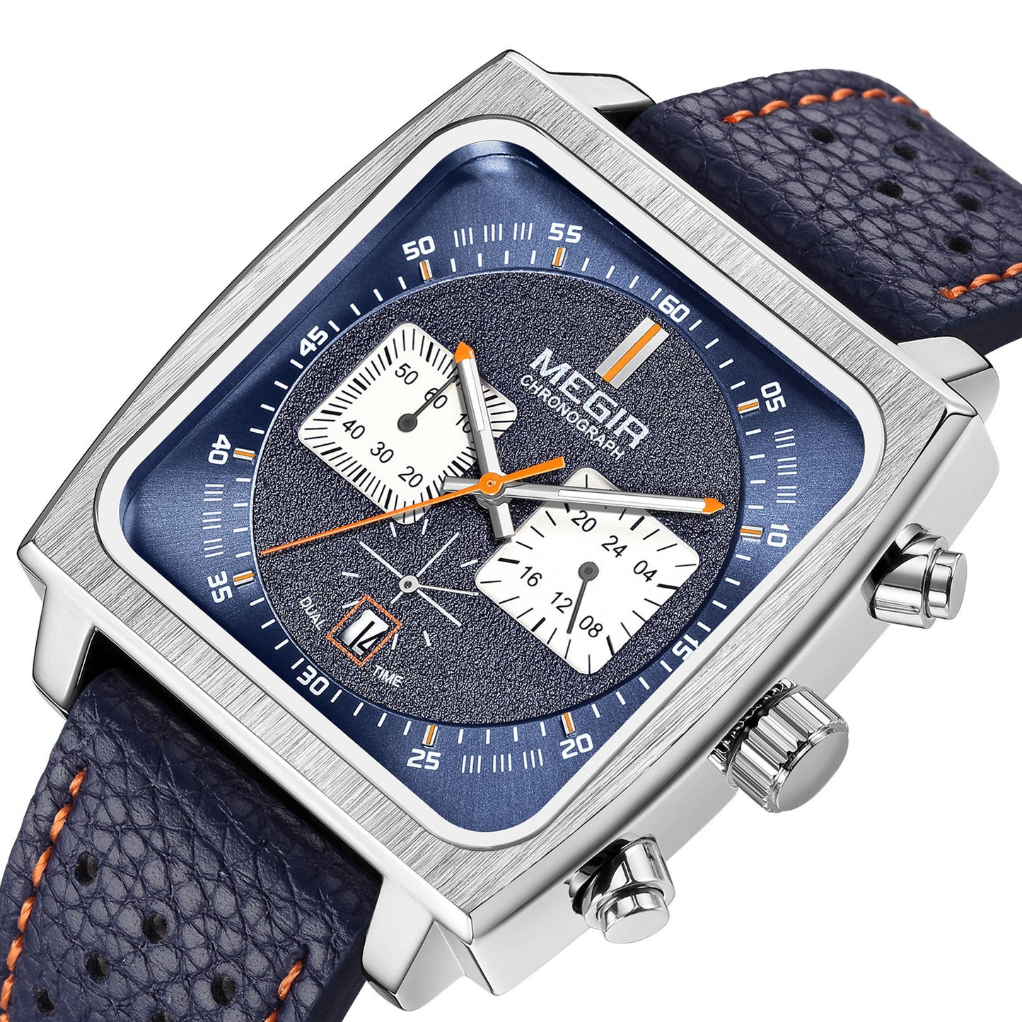 MEGIR 2022 Analogue Watch Men Top Brand Fashion Luxury Rectangle Quartz Military Watches Waterproof Luminous Leather Strap