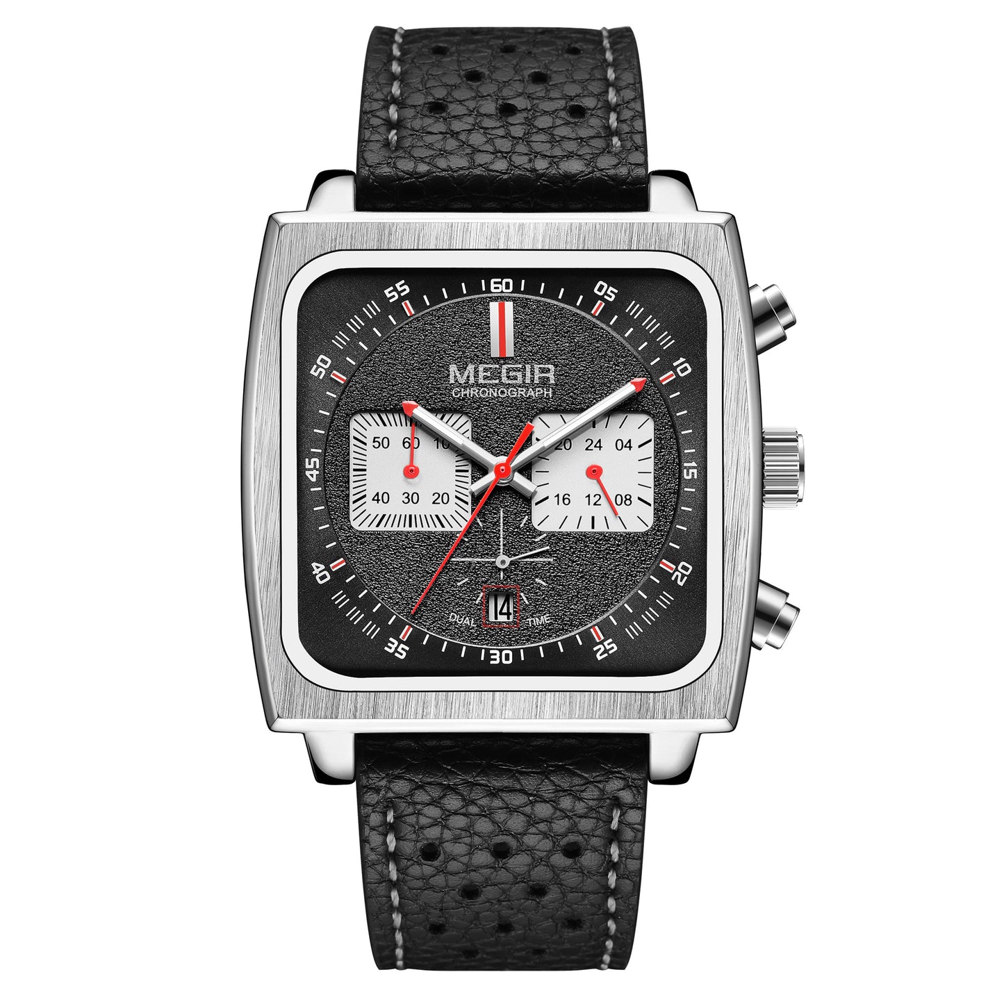 MEGIR 2022 Analogue Watch Men Top Brand Fashion Luxury Rectangle Quartz Military Watches Waterproof Luminous Leather Strap