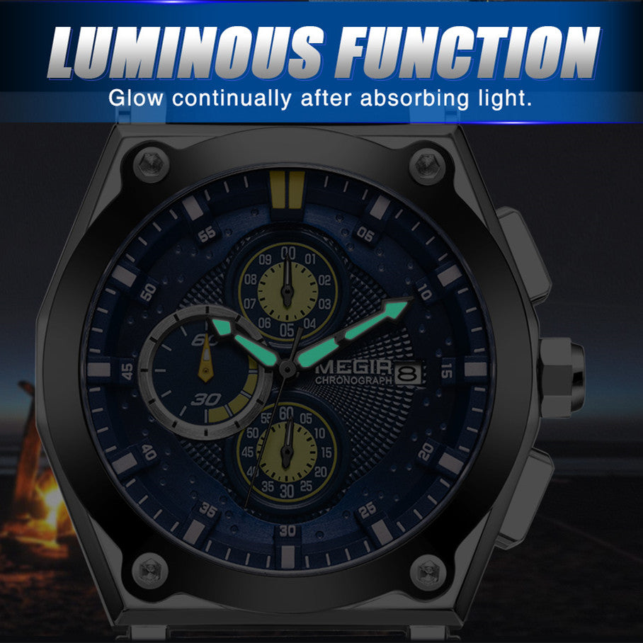 MEGIR Blue Quartz Men Watches Top Brand Leather Strap Chronograph Sport Wrist Watch Men Clock Relogio Masculino Reloj Hombre