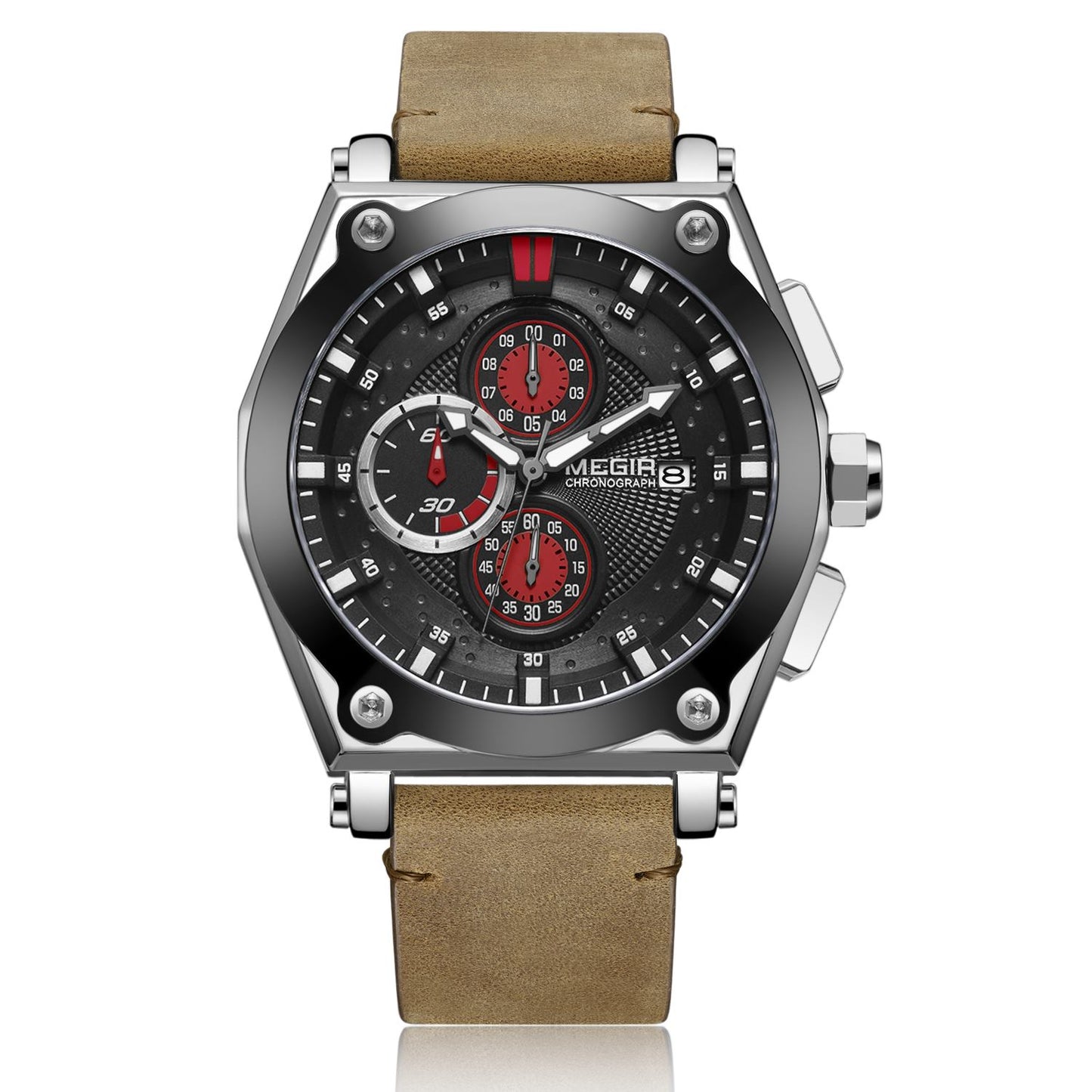 MEGIR Blue Quartz Men Watches Top Brand Leather Strap Chronograph Sport Wrist Watch Men Clock Relogio Masculino Reloj Hombre