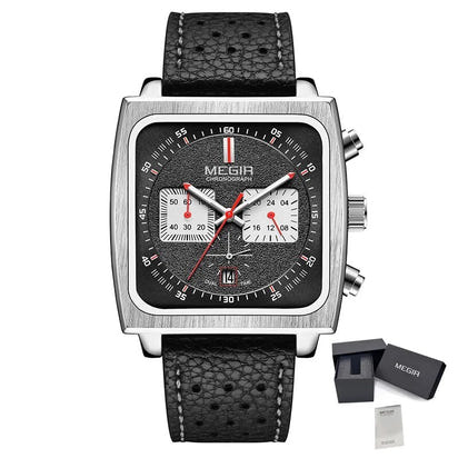 MEGIR 2022 Analogue Watch Men Top Brand Fashion Luxury Rectangle Quartz Military Watches Waterproof Luminous Leather Strap