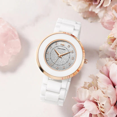 NAKZEN Women's Quartz Fashion Simple Ceramics Analogue Watch Ceramic Band 30M Waterproof Diamond Dress Watches relogio feminino