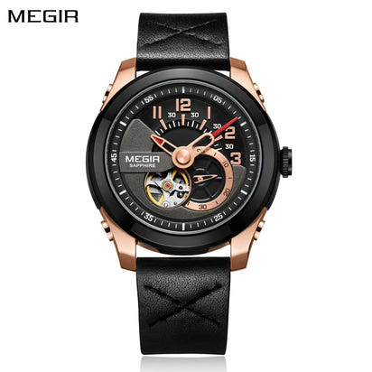 MEGIR Automatic Movement Mechanical Watches Men Luxury Fashion Leather Business Wristwatch Clock Big Dial Male Reloj Hombre