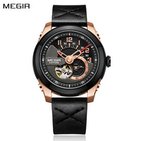 MEGIR Automatic Movement Mechanical Watches Men Luxury Fashion Leather Business Wristwatch Clock Big Dial Male Reloj Hombre