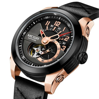 MEGIR Automatic Movement Mechanical Watches Men Luxury Fashion Leather Business Wristwatch Clock Big Dial Male Reloj Hombre