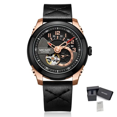 MEGIR Automatic Movement Mechanical Watches Men Luxury Fashion Leather Business Wristwatch Clock Big Dial Male Reloj Hombre