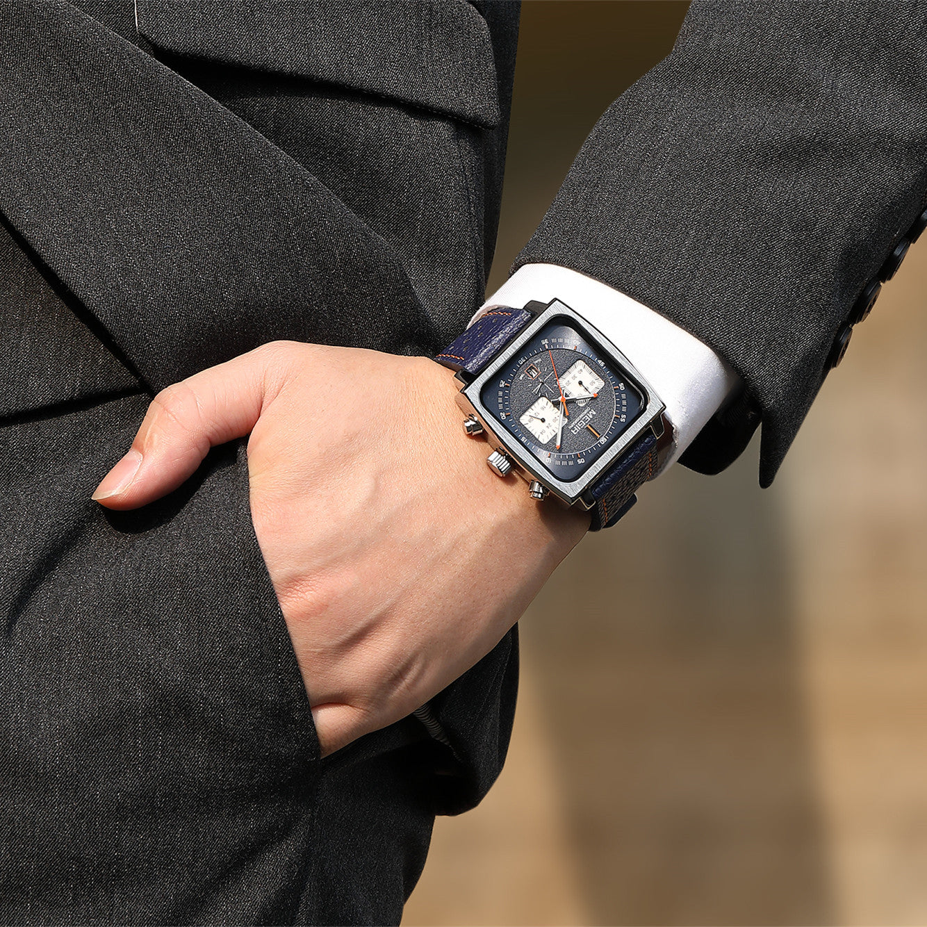 MEGIR 2022 Analogue Watch Men Top Brand Fashion Luxury Rectangle Quartz Military Watches Waterproof Luminous Leather Strap