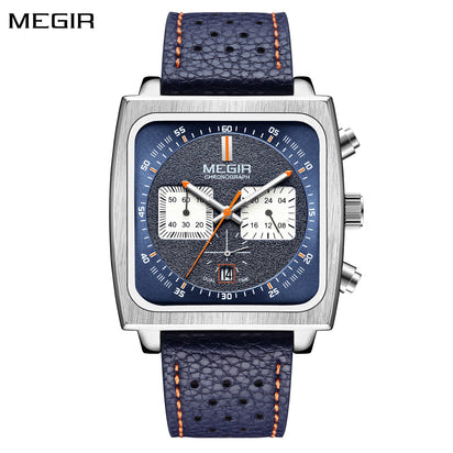 MEGIR 2022 Analogue Watch Men Top Brand Fashion Luxury Rectangle Quartz Military Watches Waterproof Luminous Leather Strap