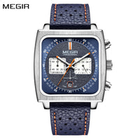 MEGIR 2022 Analogue Watch Men Top Brand Fashion Luxury Rectangle Quartz Military Watches Waterproof Luminous Leather Strap