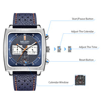 MEGIR 2022 Analogue Watch Men Top Brand Fashion Luxury Rectangle Quartz Military Watches Waterproof Luminous Leather Strap
