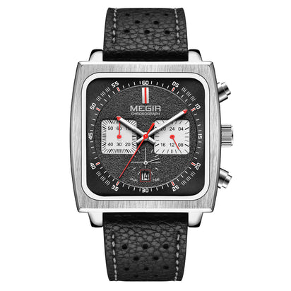 MEGIR 2022 Analogue Watch Men Top Brand Fashion Luxury Rectangle Quartz Military Watches Waterproof Luminous Leather Strap