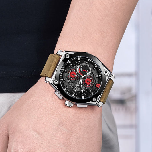 MEGIR Blue Quartz Men Watches Top Brand Leather Strap Chronograph Sport Wrist Watch Men Clock Relogio Masculino Reloj Hombre