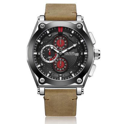 MEGIR Blue Quartz Men Watches Top Brand Leather Strap Chronograph Sport Wrist Watch Men Clock Relogio Masculino Reloj Hombre