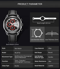 MEGIR Fashion Mens Military Sports Watches Luxury Leather Quartz Business Watch Chronograph Waterproof Luminous Date Wristwatch
