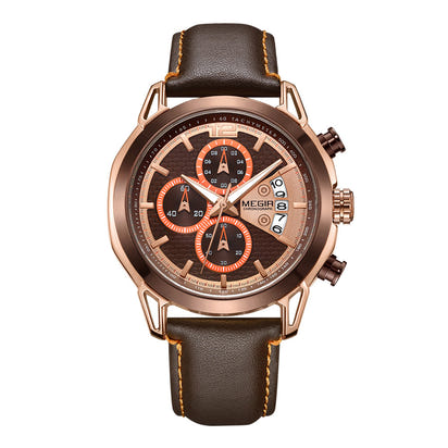 MEGIR Fashion Mens Military Sports Watches Luxury Leather Quartz Business Watch Chronograph Waterproof Luminous Date Wristwatch