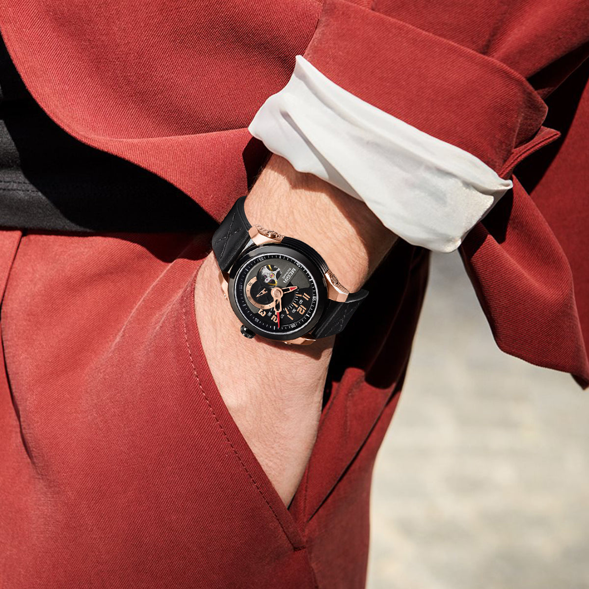 MEGIR Automatic Movement Mechanical Watches Men Luxury Fashion Leather Business Wristwatch Clock Big Dial Male Reloj Hombre