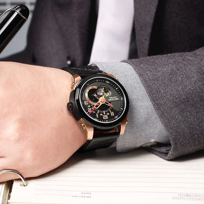MEGIR Automatic Movement Mechanical Watches Men Luxury Fashion Leather Business Wristwatch Clock Big Dial Male Reloj Hombre
