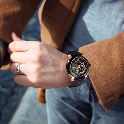 MEGIR Automatic Movement Mechanical Watches Men Luxury Fashion Leather Business Wristwatch Clock Big Dial Male Reloj Hombre